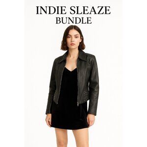 Indie Sleaze Leather & Velvet Outfit | FMC Studded Moto Jacket + Eight Paris Sli